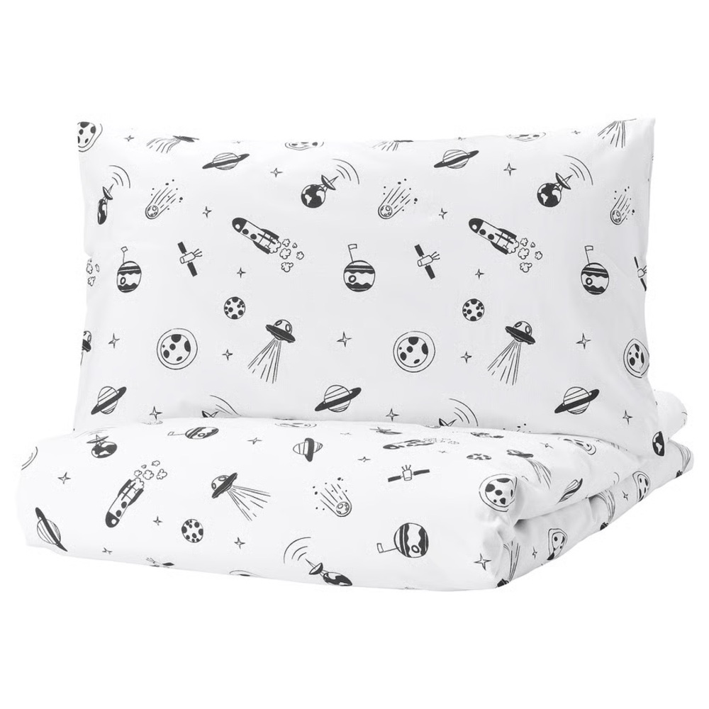 AFTONSPARV Duvet cover and pillowcase, space white/black, Twin Size